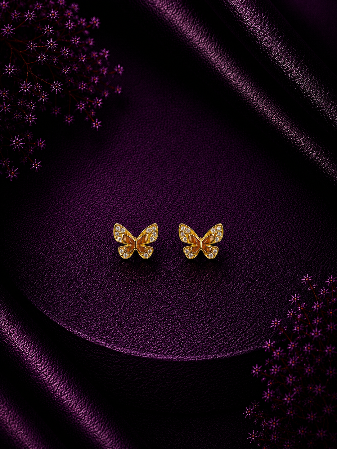 Golden Butterfly Sparkle Stud Earrings