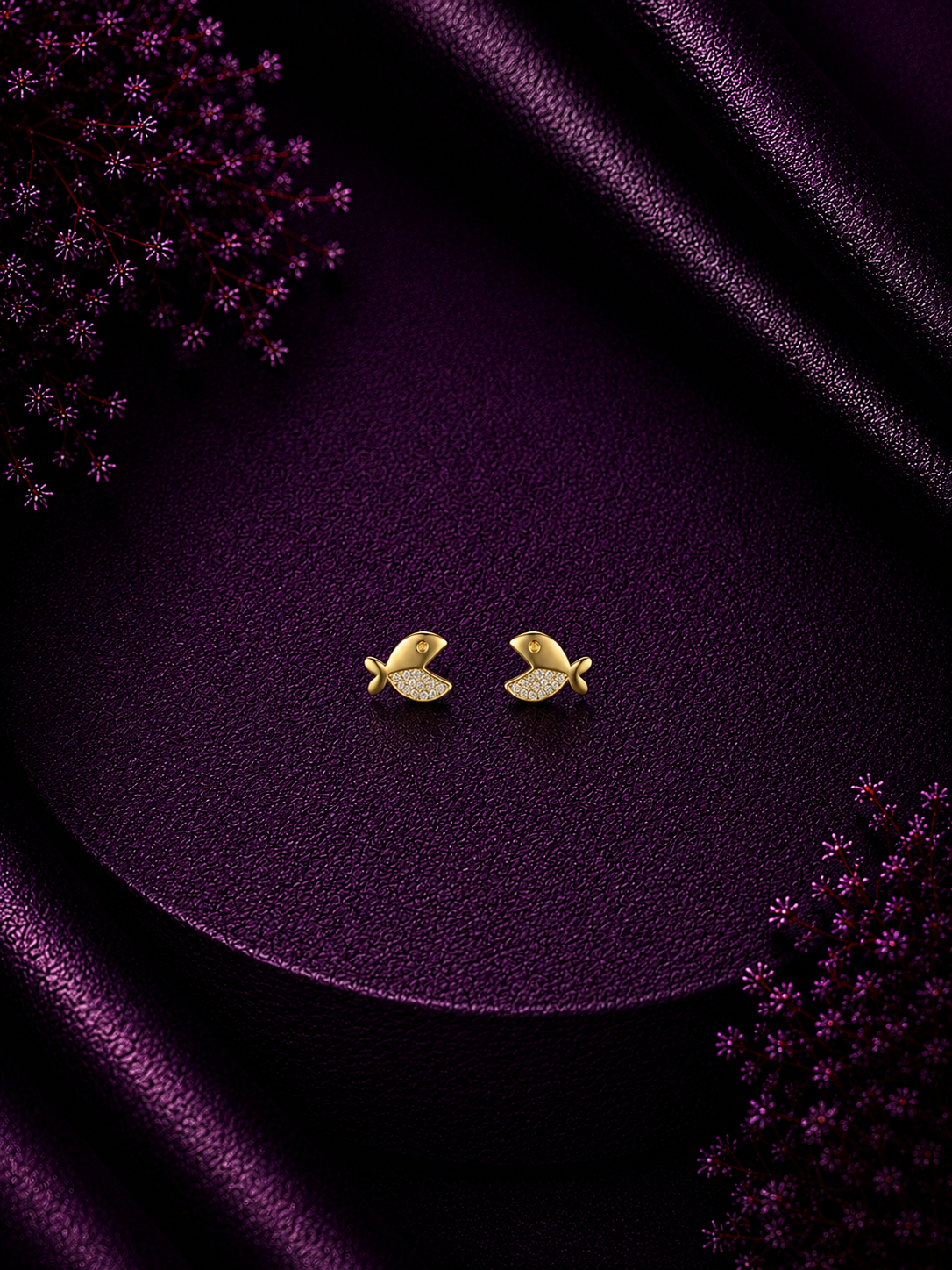 Golden Fish Stud Earrings