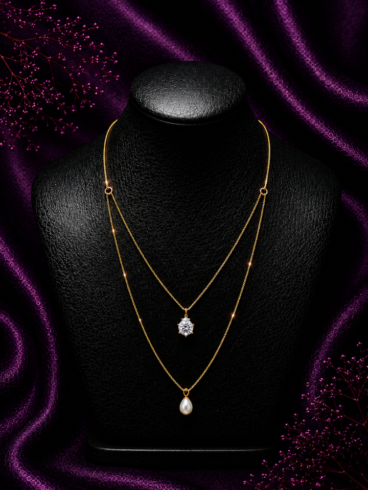 Dual Layer Pearl & Solitaire Necklace